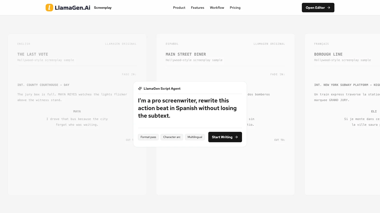 LlamaGen AI Screenplay Editor screenshot