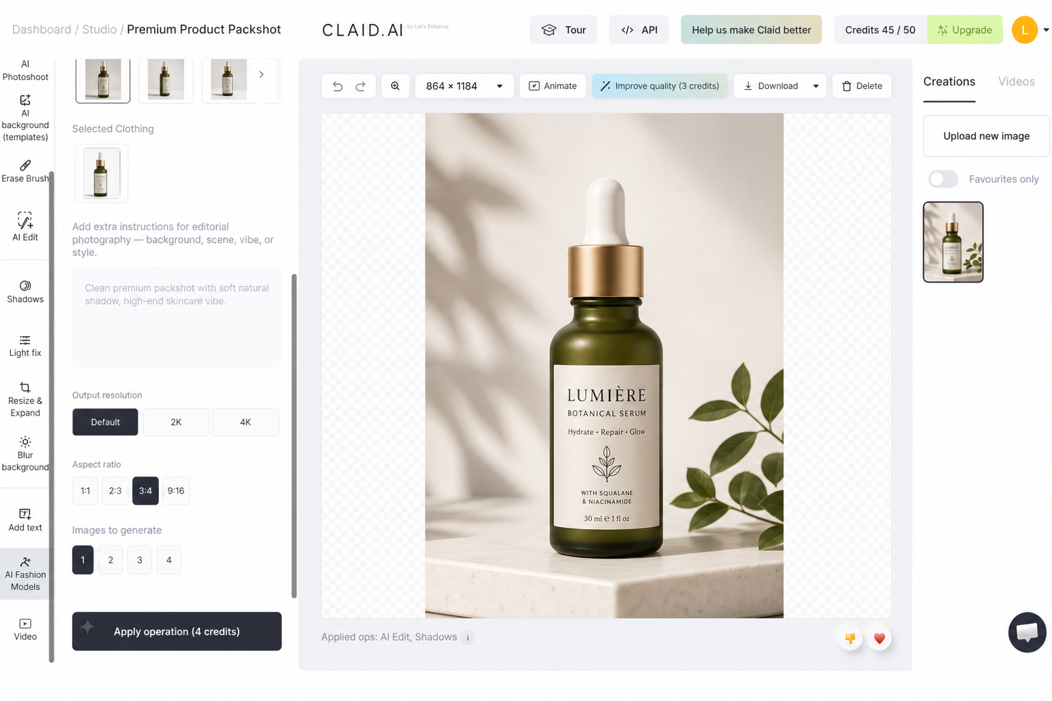 Edited Claid AI photo editor screenshot