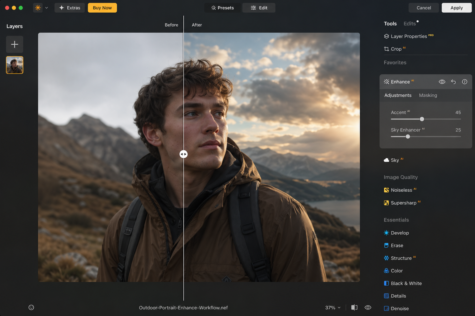 Edited Luminar Neo AI photo editor screenshot