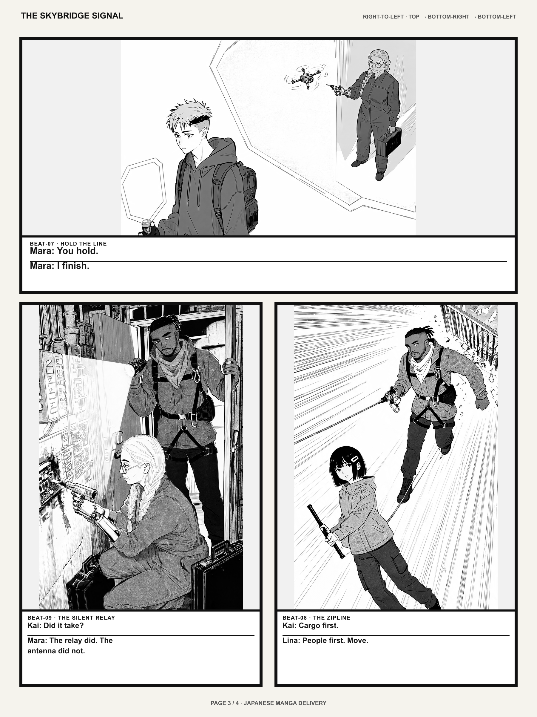 Page three of The Skybridge Signal Japanese manga story