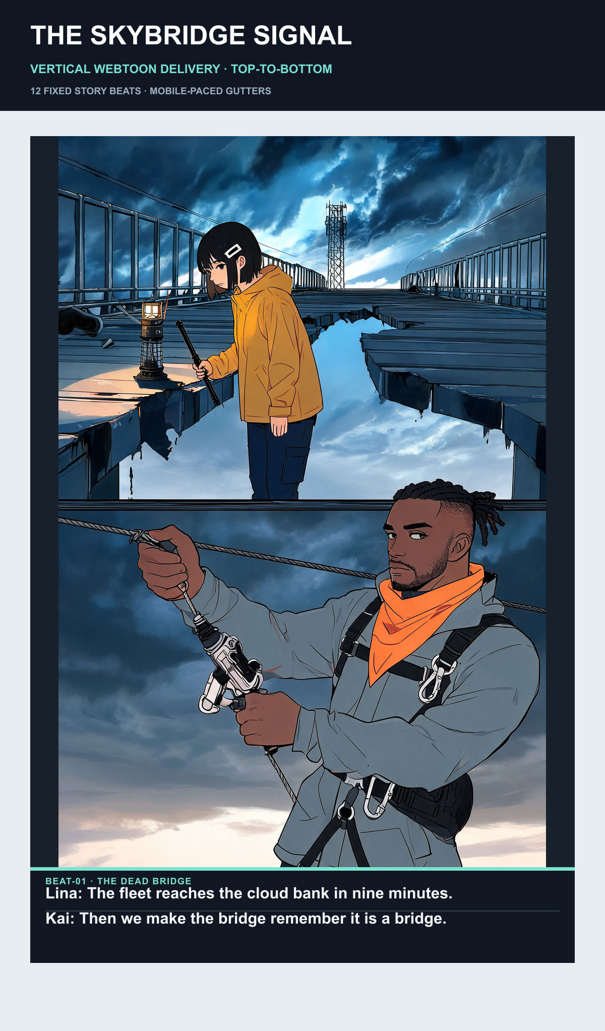 Original high-resolution first beat of The Skybridge Signal vertical Webtoon delivery
