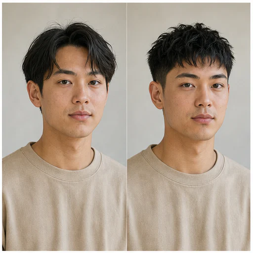 Soft French bob, shown as a synthetic before-and-after hairstyle preview