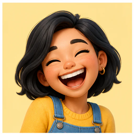 Joyful laugh, shown as an original 3D emoji-style character