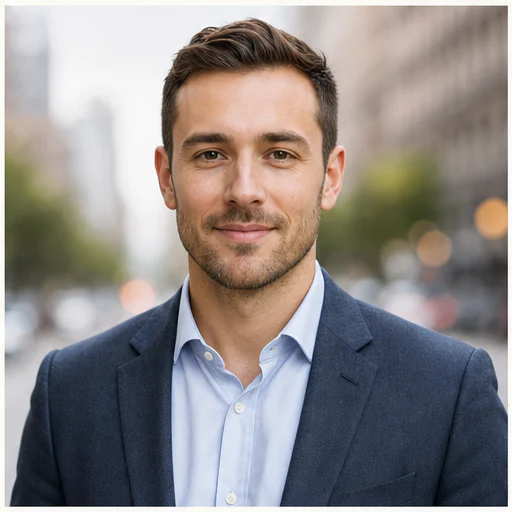 Business consultant, shown as a fully visible synthetic professional headshot