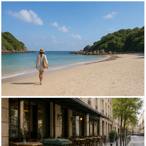 Beach photobomber, shown before and after a selected distraction is removed
