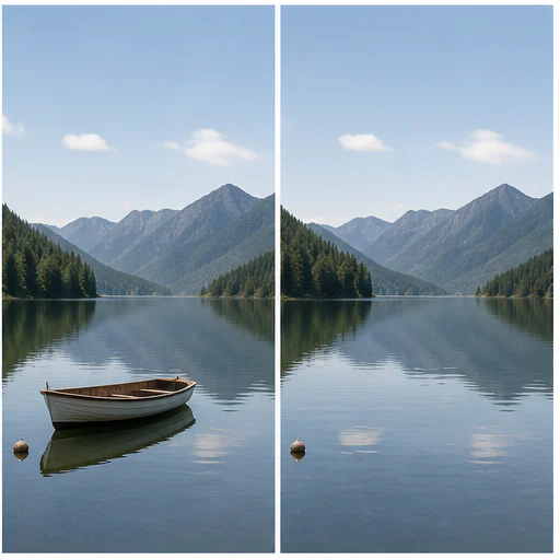 Small boat, shown before and after a selected distraction is removed