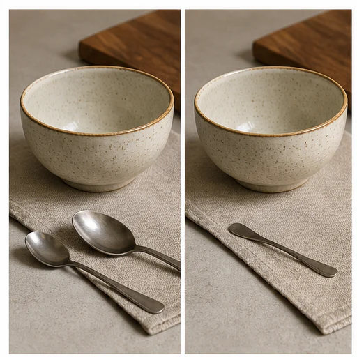 Extra product spoon, shown before and after a selected distraction is removed