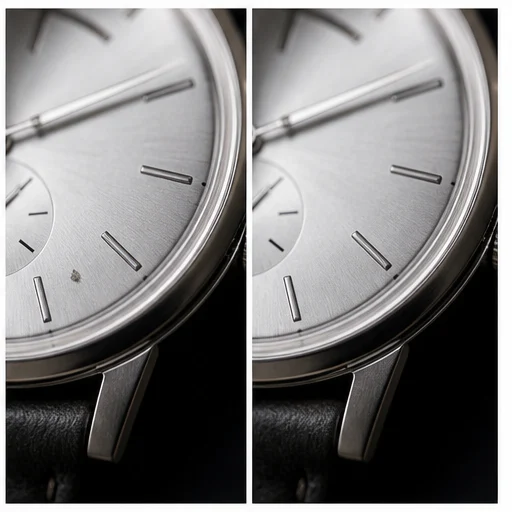 Duplicate cosmetic bottle, shown before and after a selected distraction is removed