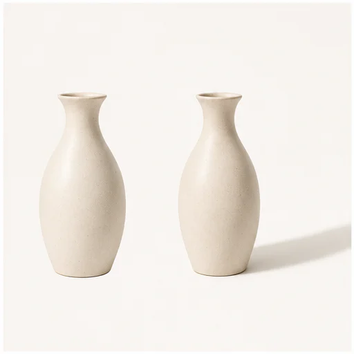 Cream ceramic vase, shown without a shadow and with a generated product shadow
