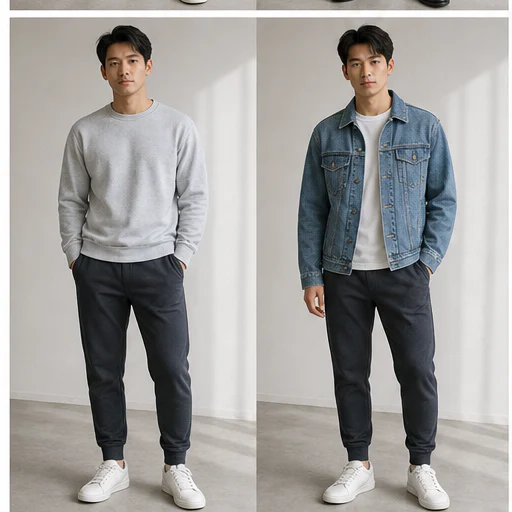 Blue tailored jacket, shown as a complete synthetic virtual try-on result