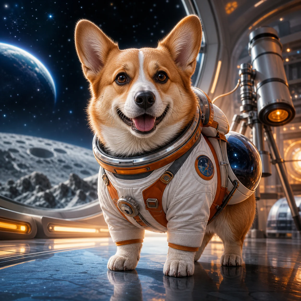 Corgi transformed into a cinematic space explorer