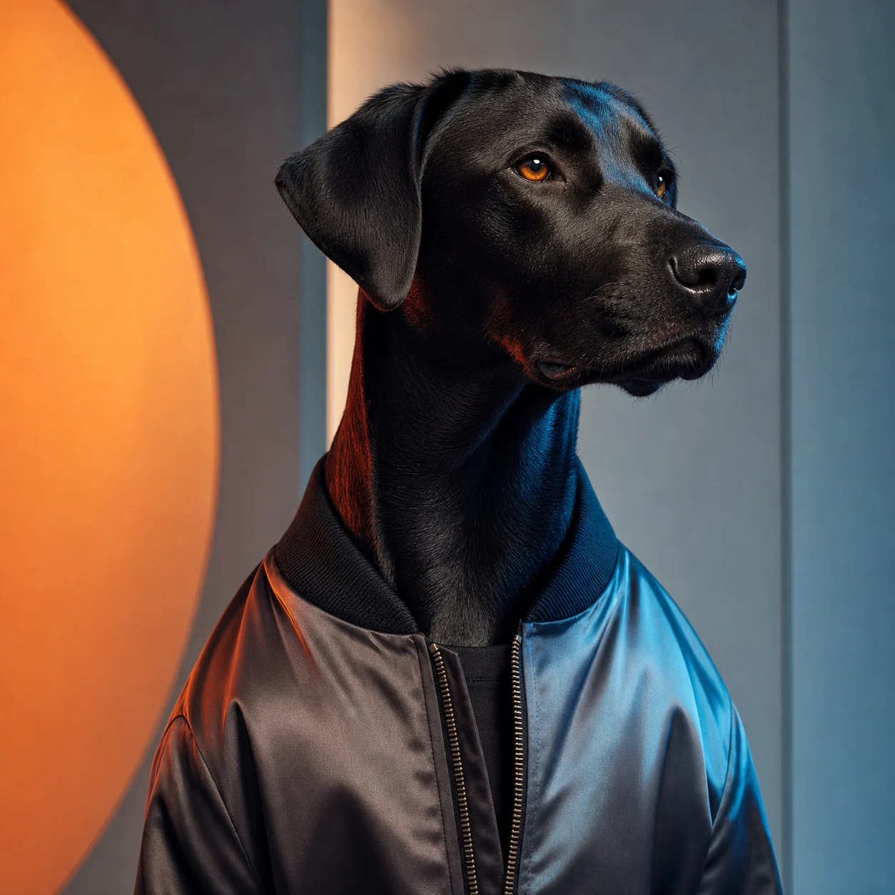 Black dog transformed into a premium fashion mascot