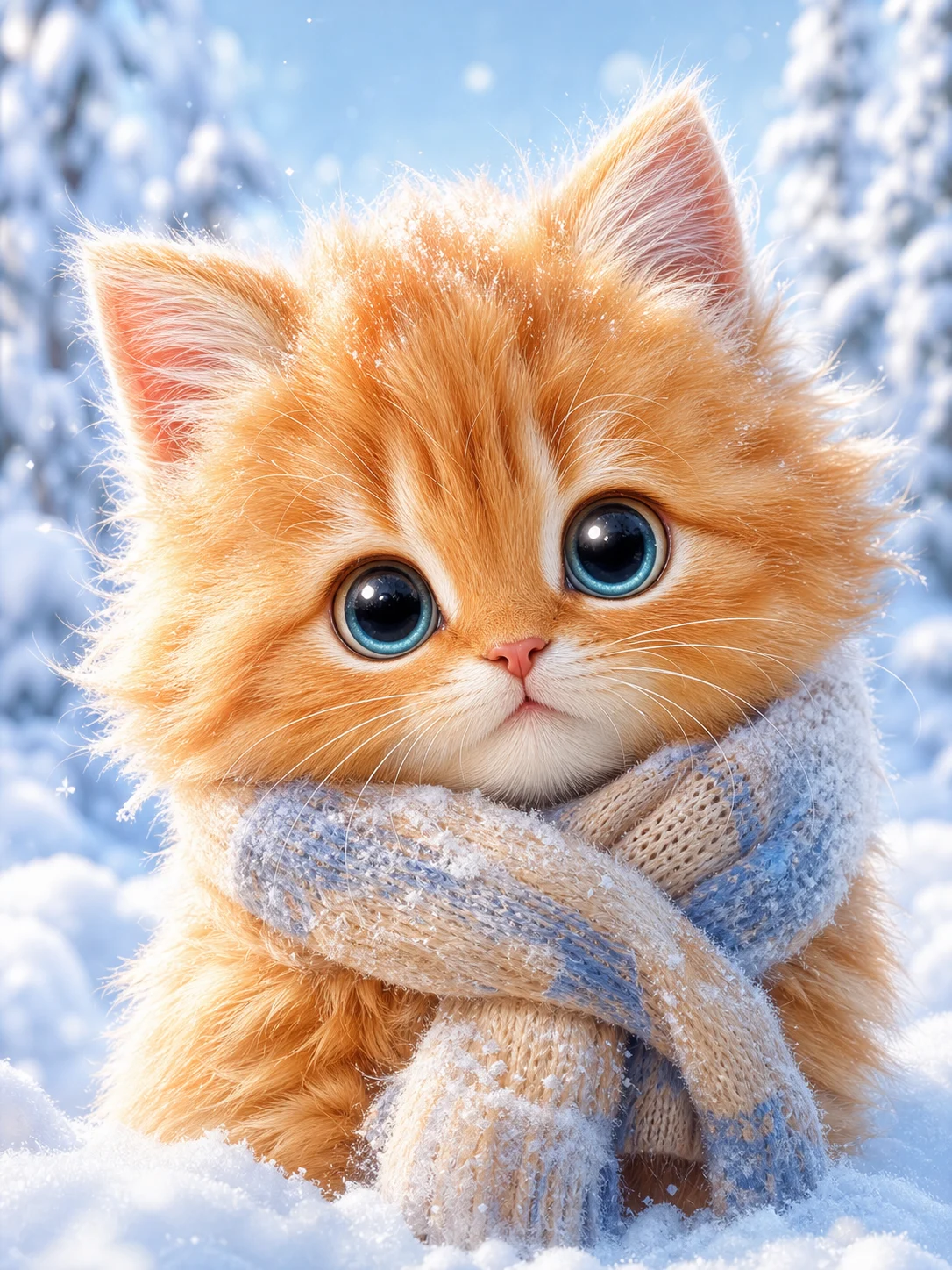 Fluffy Snow orange kitten pet portrait style