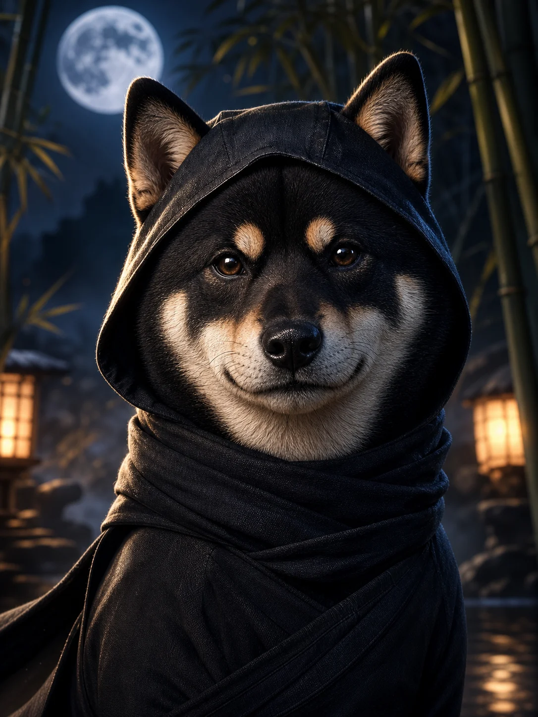 Mini Ninja Shiba Inu pet portrait style