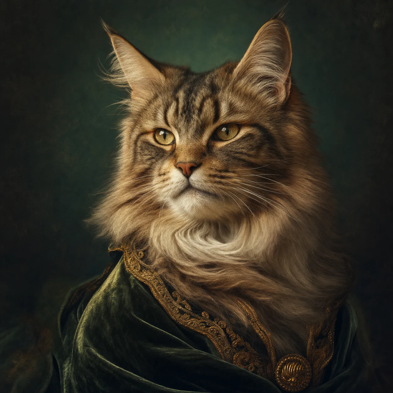 Regal cat oil portrait sample for AI pet art