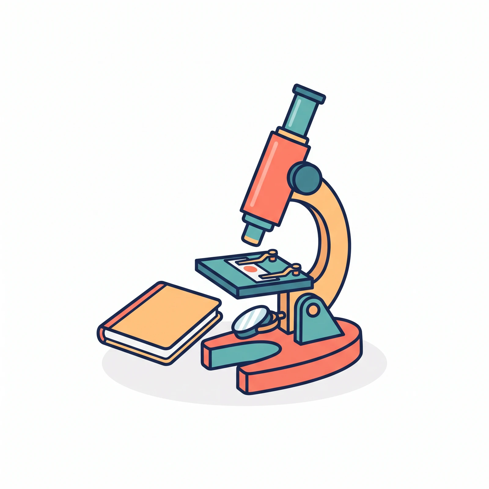 Simple raster classroom clipart of a microscope beside a blank notebook on solid white