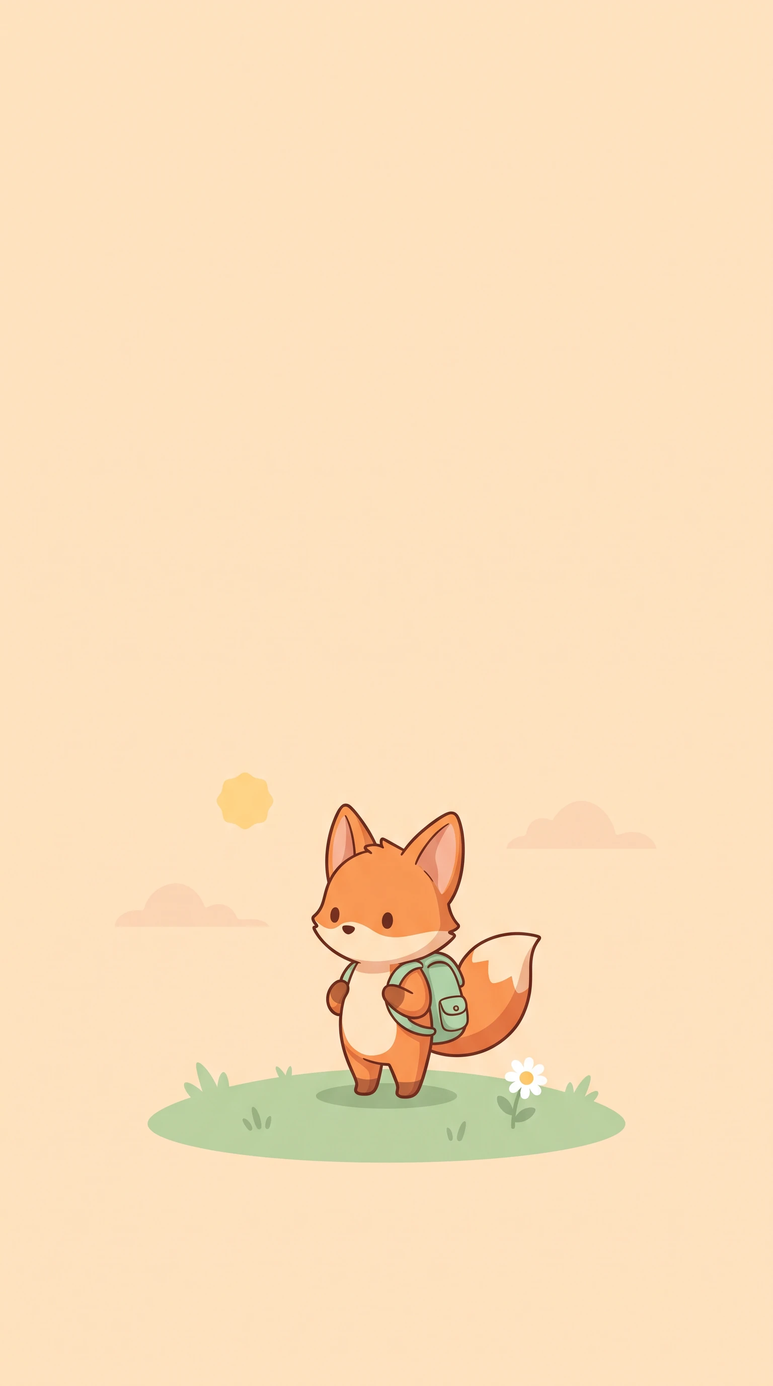 Minimal vertical peach wallpaper with a small original traveler mascot near the bottom