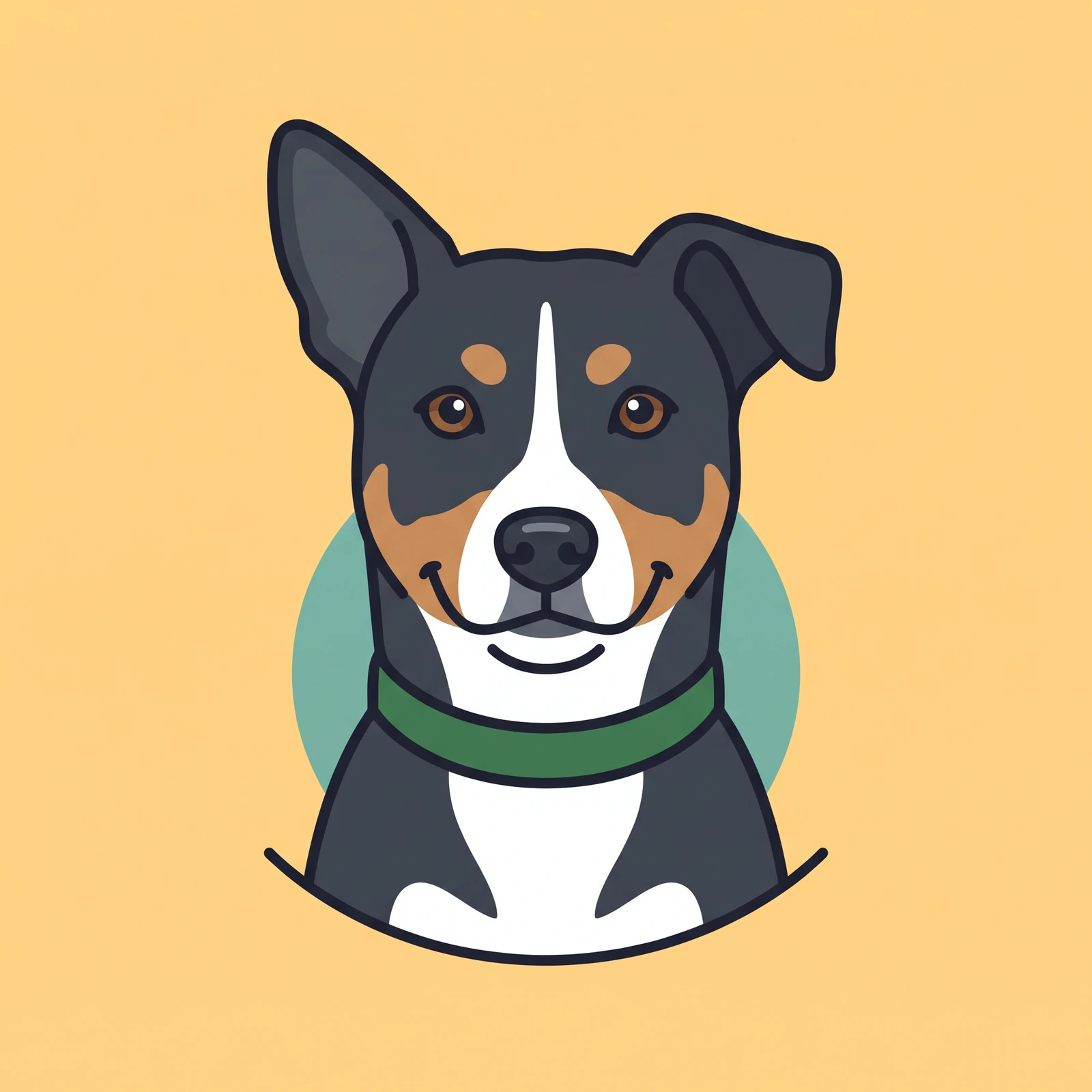 Text-generated flat-color lookalike of a tricolor dog, not a photo transformation