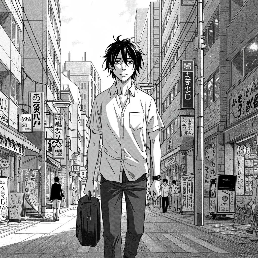 japanese manga style, a detailed black-and-white monochrome composition