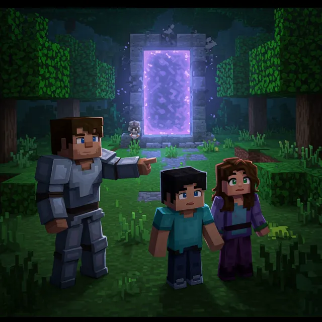 The group discovers a mysterious portal shimmering faintly among the trees.