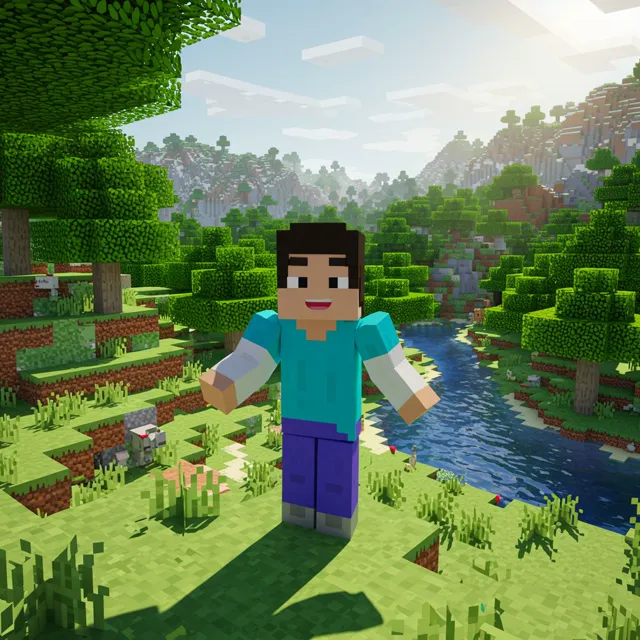 The player spawns into the vibrant sandbox world, excited to begin his adventure.