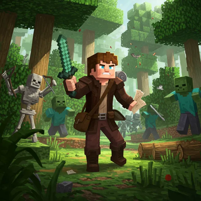 An intense encounter with skeletons and zombies in the forest.