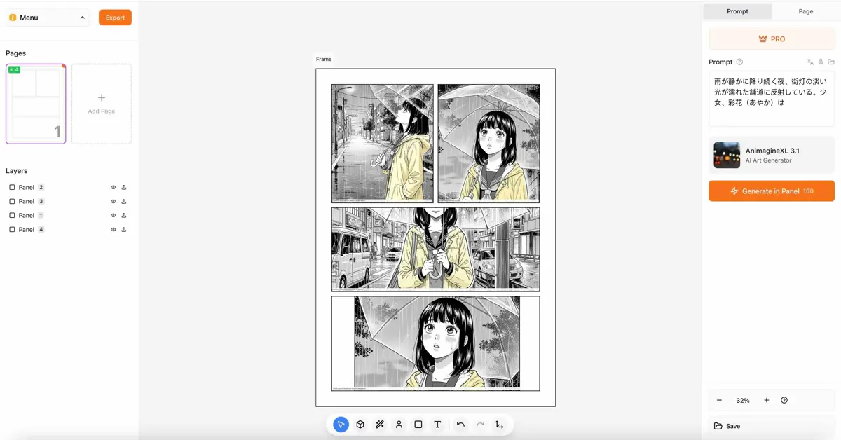 AI Manga Stüdyo Arayüzü