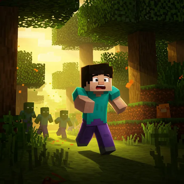 The player encounters zombies as night starts to fall.