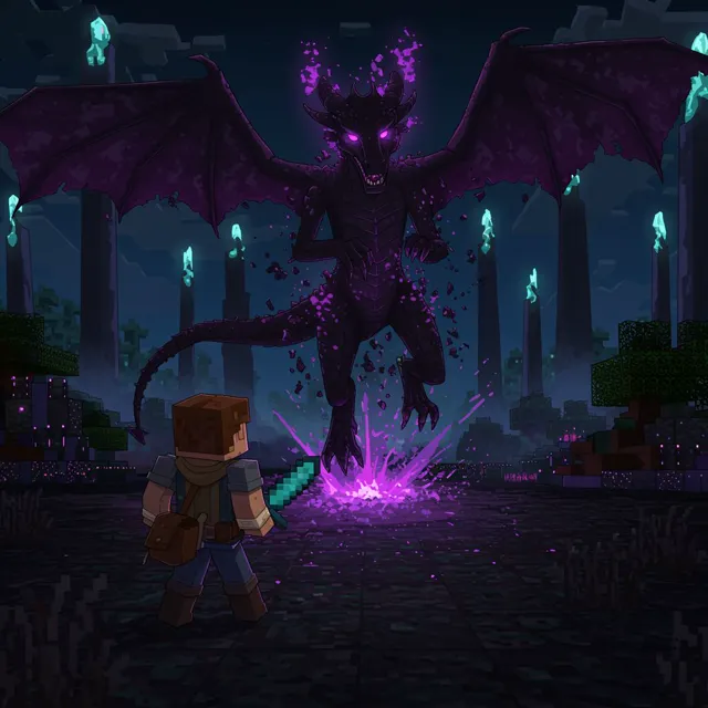 The adventurer lands the final blow, defeating the Ender Dragon.