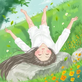 A girl on a sunlit rock