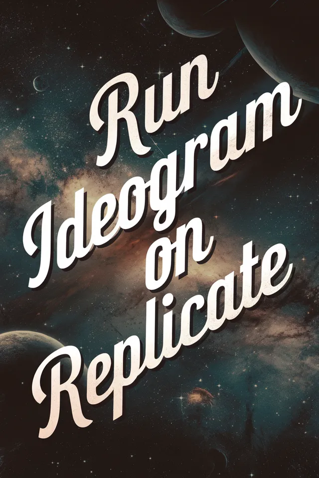 A beautiful typographic poster with the text Run Ideogram on Replicate, against an epic space scene