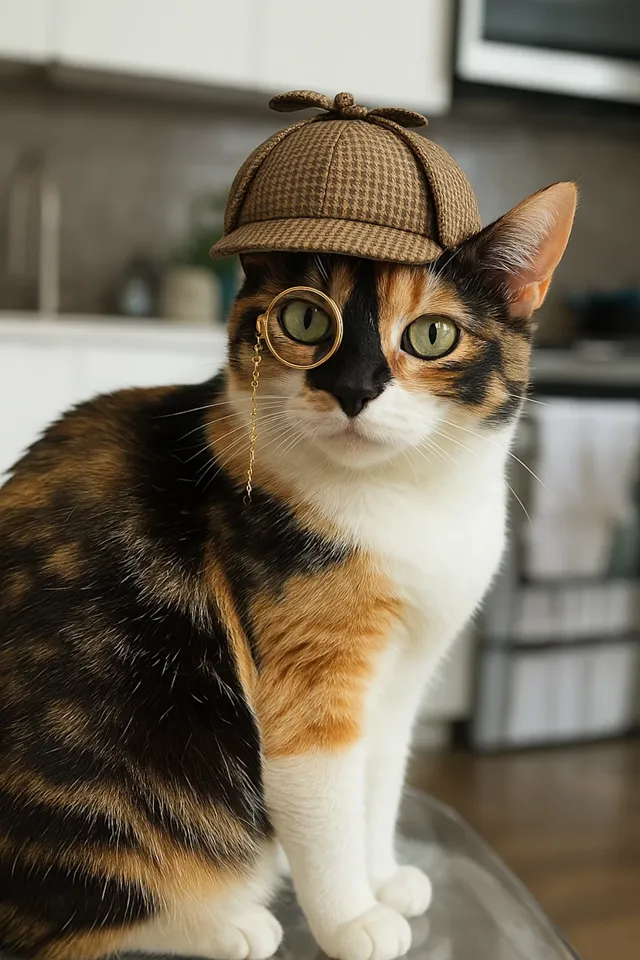 Give this cat a detective hat and a monocle
