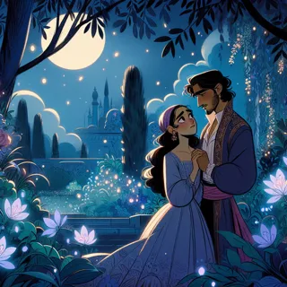 Create an enchanting and romantic illustration set in a lush, deep connection in a beautifully mystical setting, with high contrast in Manga Style