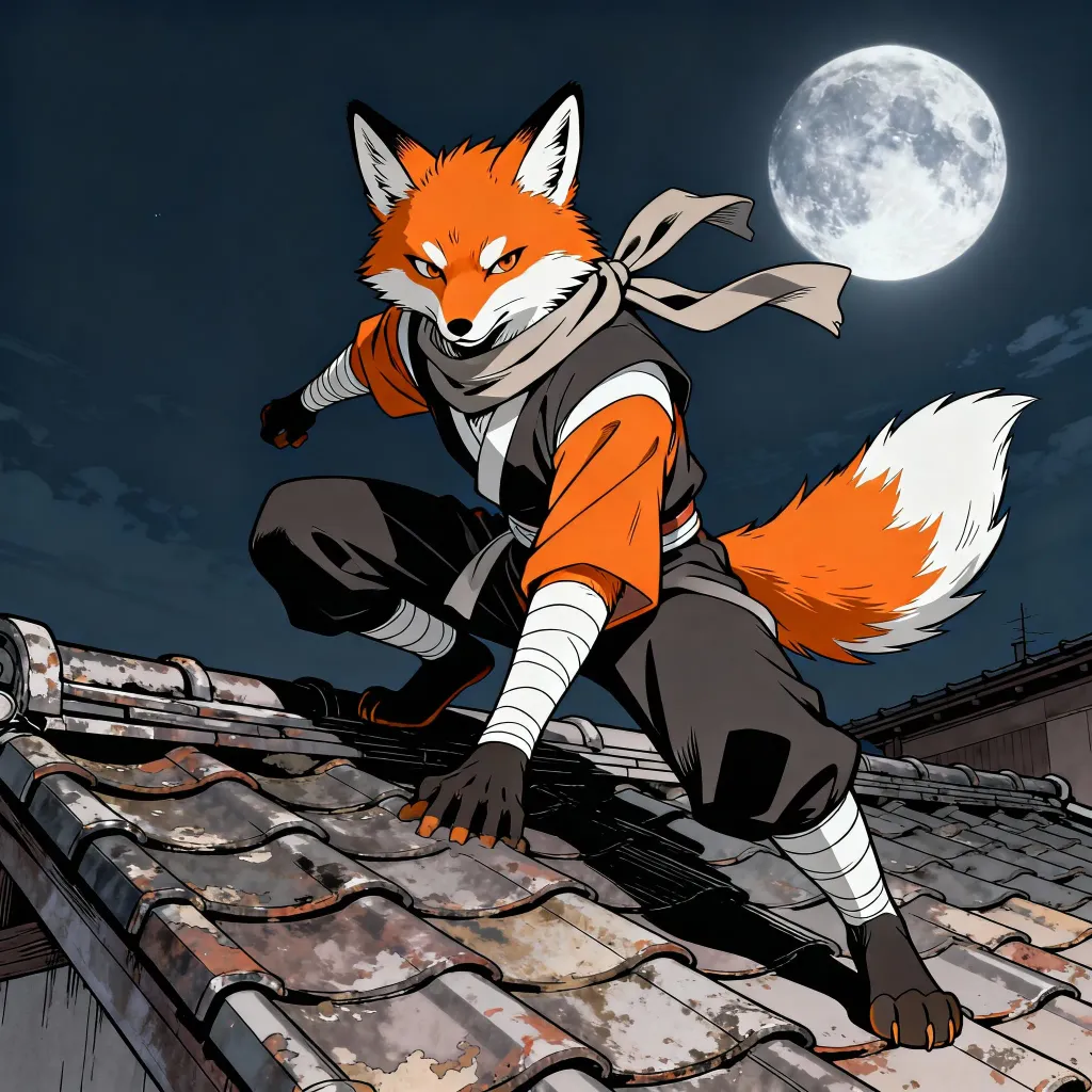 Furry anime character fox hybrid ninja outfit