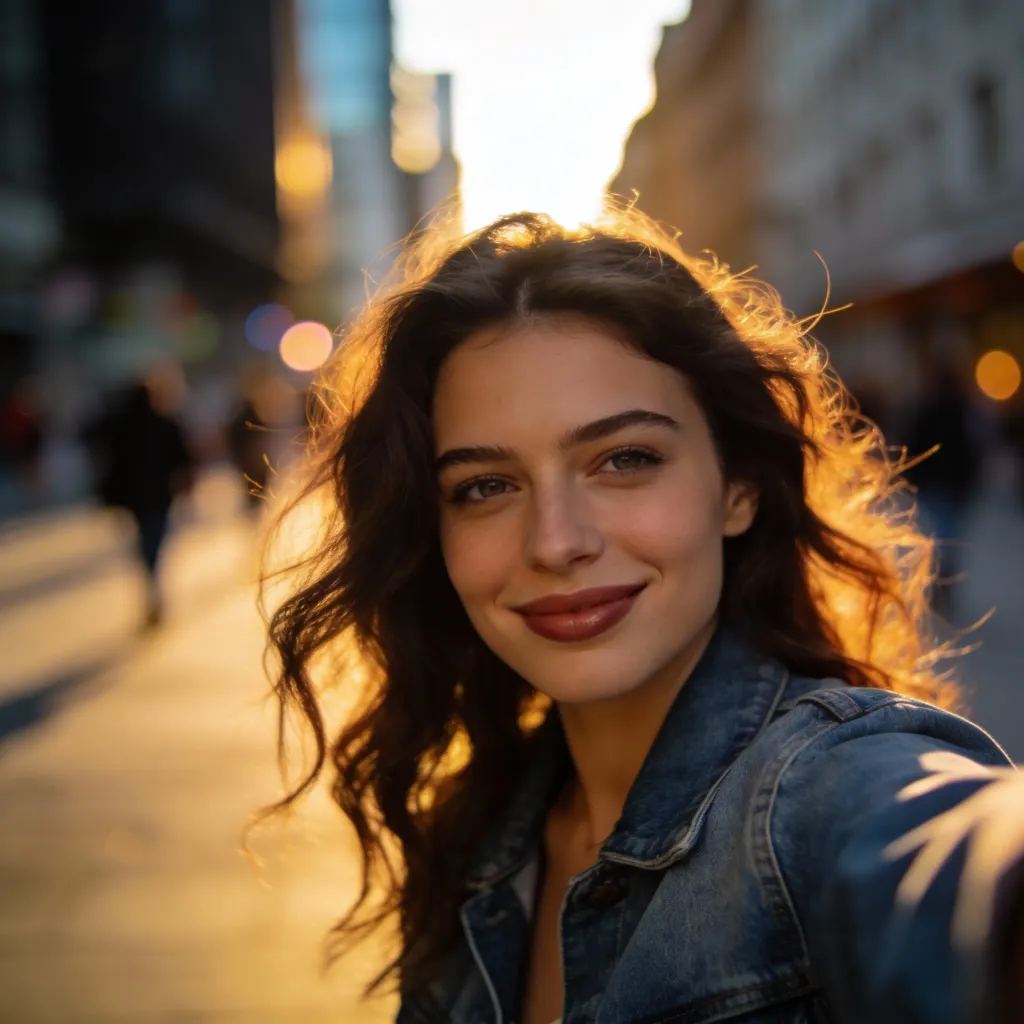 Ultra‑aesthetic European woman street selfie