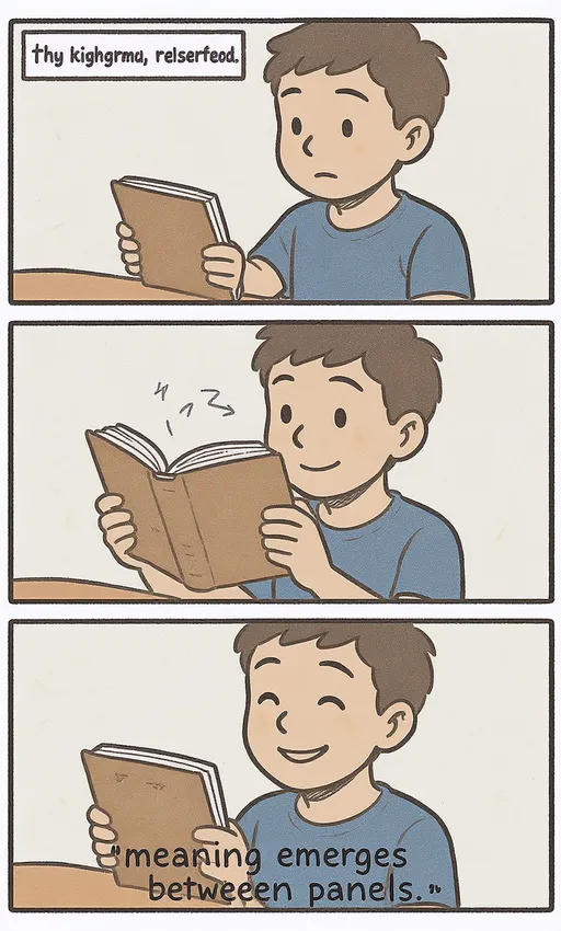 Meaning emerges between panels.