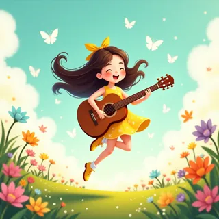 bright, cheerful, and semi-cartoon style for a webtoon centered around a lively, music-filled adventure