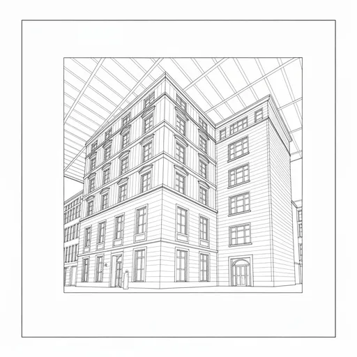 Architecture building blueprint-style sketch
