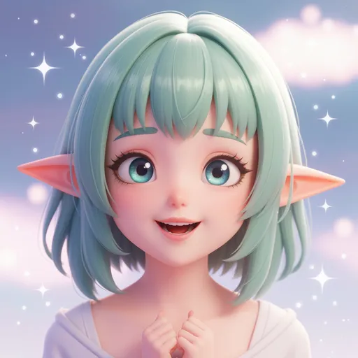 Green-Haired Cute Elf