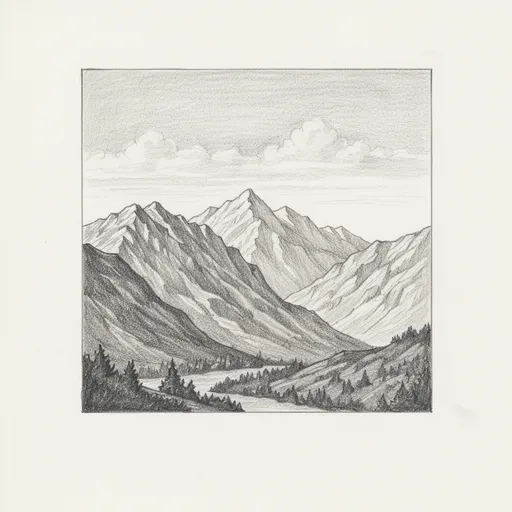 Landscape mountain graphite sketch