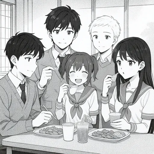 Slice‑of‑life lunch break, warm school vibe