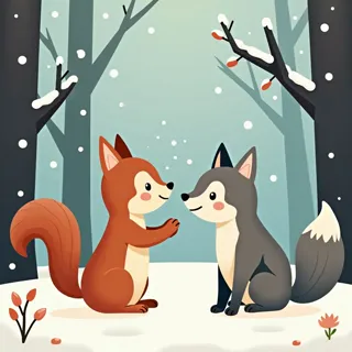 Wolf and Squirrel's Winter Day 🐺| Cozy, Winter Theme | Digital Art