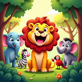 Lion's Jungle Party 🦁| Bold, Colorful Cartoon Style | Digital Art