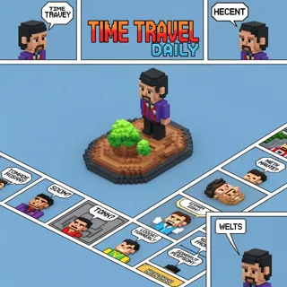 3D voxel art model, multiple-panels comic strip