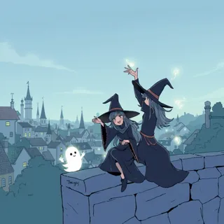 Studio Ghibli and European comic art,anime, manga, 1980s cel-animation grain effect.