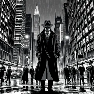 noir-style manga comic art, classic 1940s detective stories