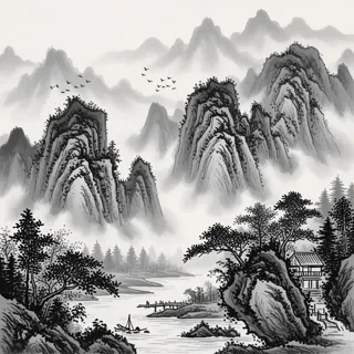 a East Asian ink wash paintings image of