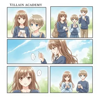 Dreamy anime-style multiple-panels watercolor comic strip