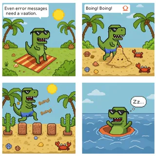 a charming, deliberately pixelated art style reminiscent of classic 8-bit video games, featuring simple shapes and a limited, bright color palette dominated by greens, blues, browns, comic strip