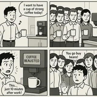 a four panels cartoon style comic strip